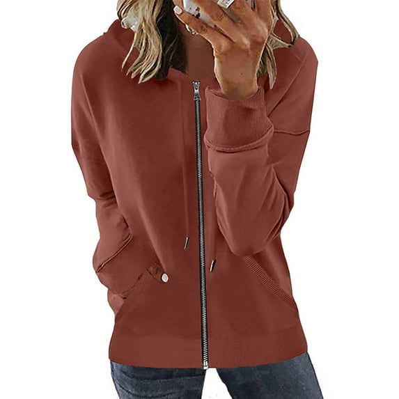 Women's Plus Size Zip Up Hoodies Long Sleeve Zipper Open Front Loose Outerwear Printing Blouse Coat Tops Pockets Hooded Blouse on Clearance