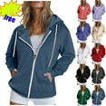 thumbnail image 1 of Women's Plus Size Zip Up Hoodies Zipper V-Neck Pullover Tops Long Sleeve Hooded Blouse Sweatshirt on Clearance, 1 of 7