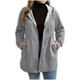 thumbnail image 1 of Women's Plus Size Zipper Ribbed Knit Sweater Jacket Casual Long Sleeve Hooded Jacket Coat with Pockets, 1 of 4