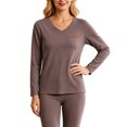thumbnail image 1 of Women's Plus Size thermal Underwear Top Fleece Lined V Neck Long Sleeve Warm Base Layer Shirt Soft Comfy Cold Weather Top for Loungewear Daily Wear Coffee, 1 of 6