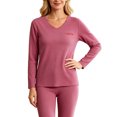 thumbnail image 1 of Women's Plus Size thermal Underwear Top Fleece Lined V Neck Long Sleeve Warm Base Layer Shirt Soft Comfy Cold Weather Top for Loungewear Daily Wear Hot Pink, 1 of 9