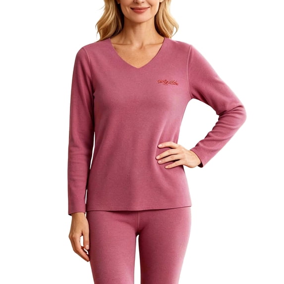 Women's Plus Size thermal Underwear Top Fleece Lined V Neck Long Sleeve Warm Base Layer Shirt Soft Comfy Cold Weather Top for Loungewear Daily Wear Hot Pink