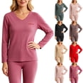 thumbnail image 1 of Women's Plus Size thermal Underwear Top Fleece Lined V Neck Long Sleeve Warm Base Layer Shirt Soft Comfy Cold Weather Top for Loungewear Daily Wear Red, 1 of 7