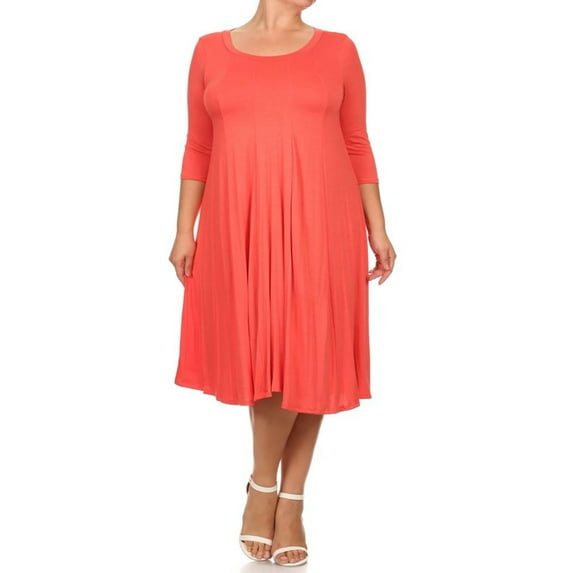 Women's Plus Size trendy style Solid 3/4 sleeve long dress