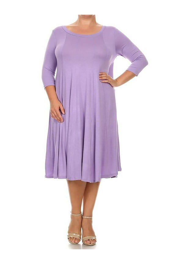 Women's Plus Size trendy style Solid 3/4 sleeve long dress