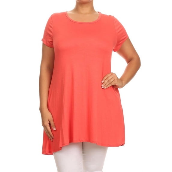 Women's Plus Size trendy style casual solid short sleeve side pocket tunic top
