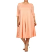 MOA COLLECTION Women's Plus Size trendy style solid 3/4 sleeve dress