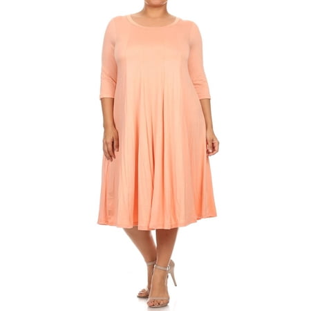 Women's Plus Size trendy style solid 3/4 sleeve dress
