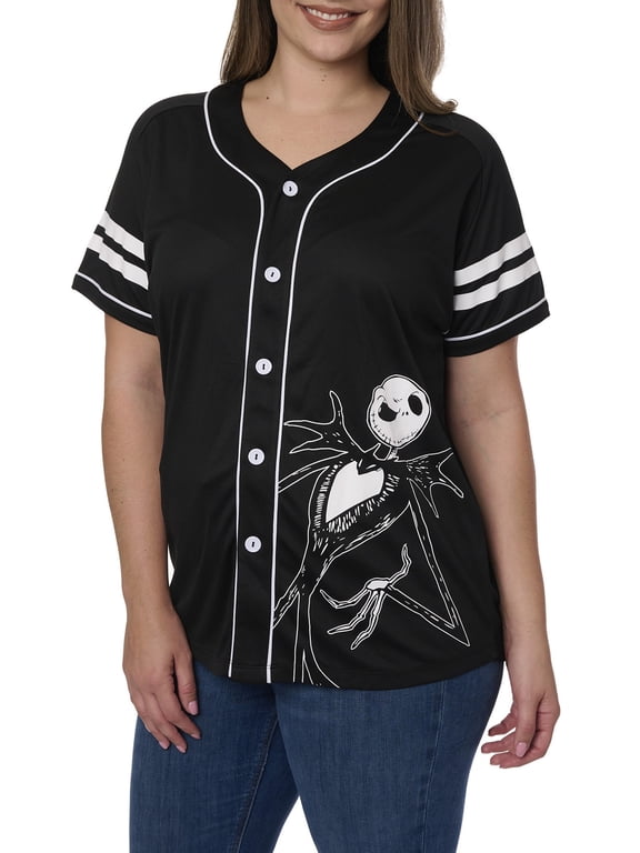 Women's Plus Skellington Baseball Jersey Shirt Button Nightmare Before Christmas