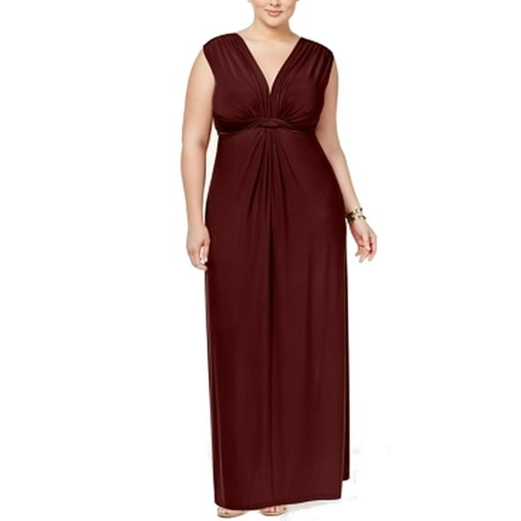 Women's Plus Sleeveless Knot Front Plunge Neck Maxi Dress
