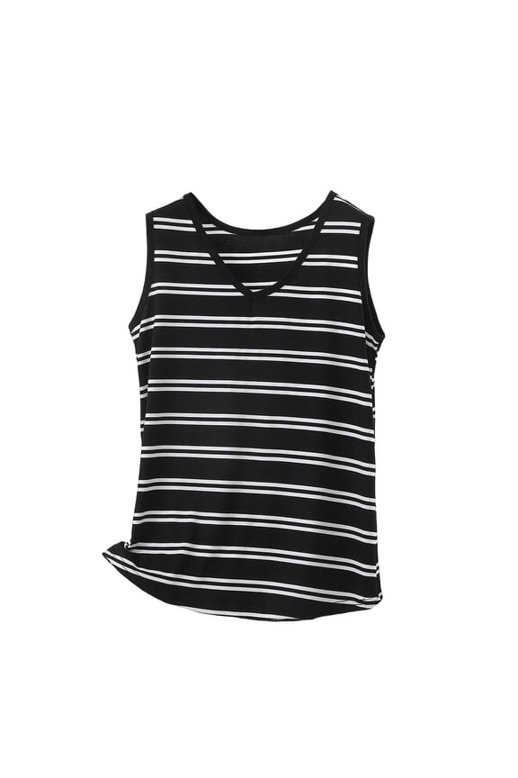 Women's Plus Sleeveless Tank Tops Striped Casual Layering V Neck Shirts Loose Fit Soft Jersey Lightweight Summer Basic Tee Pullover Tunic for Everyday Lounge
