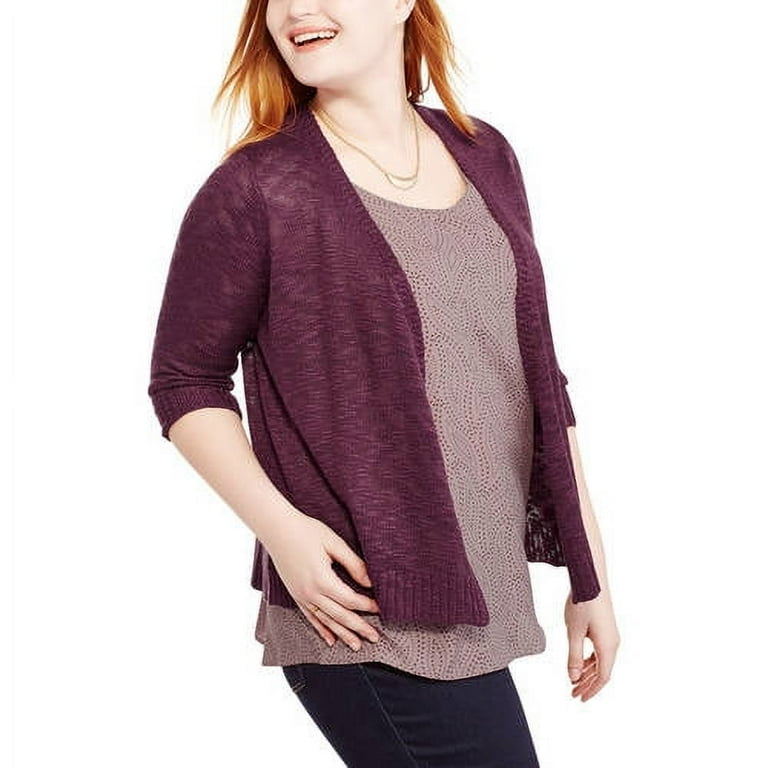 Faded Glory Women's Plus Open Front Shrug Sweater, Acrylic, Ribbed