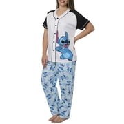 Women's Plus Stitch Baseball Jersey Shirt and Lounge Pants 2-Piece Set Disney