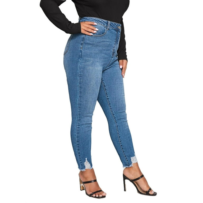 Women's Plus Stretchy High Waist Ripped Jeans Pants 0XL - Walmart.com