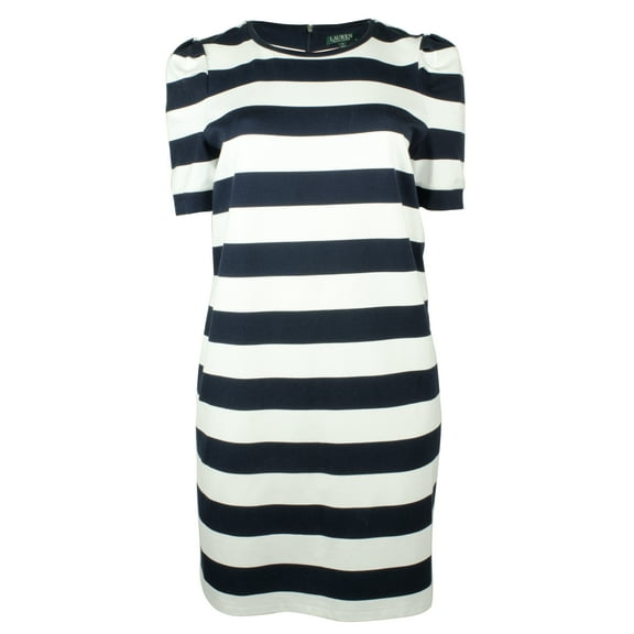 Women's Plus Striped Puff-Sleeve Ponte Dress-LN-1X