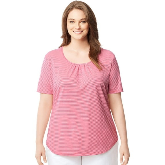 Women's Plus Striped Shirred Scoopneck T-shirt
