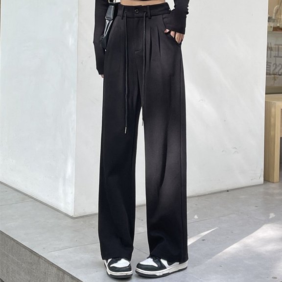 Women's Plus Sweatpants Women Set Plus Size Women's Solid Color High Waisted Wide Leg Straight Leg Floor Mop Pants with A Drape and Casual Loose Drawstring Guard Pants