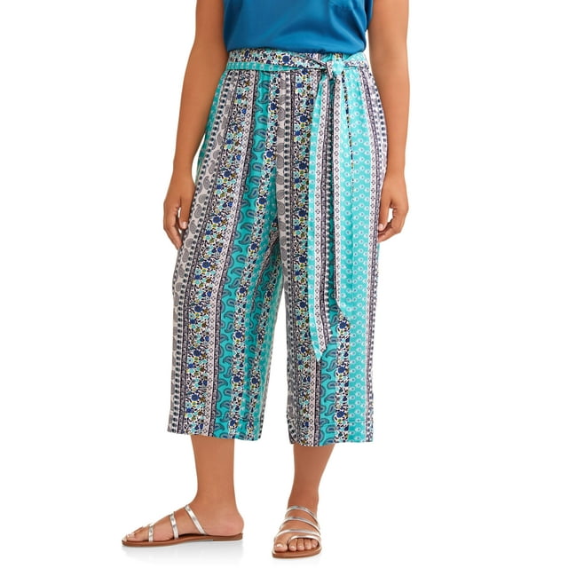 Women's Plus Tie Front Wide Leg Crop - Walmart.com