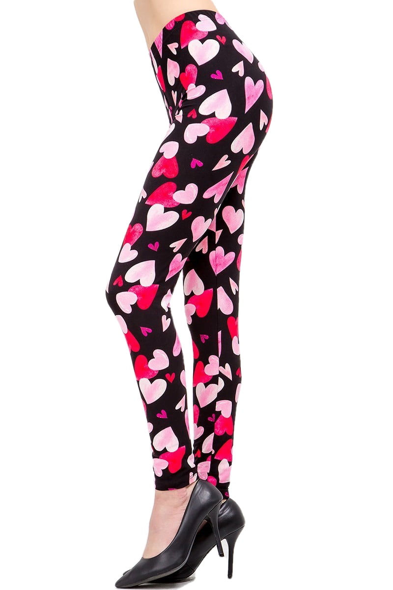 Black/Pink Heart Wide Band Printed Leggings (Sizes 12-18) - LEG1864BK