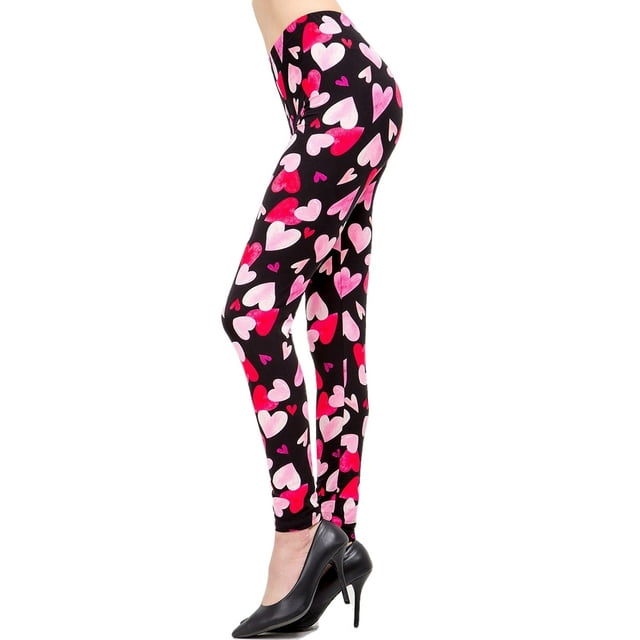 Womens Plus Valentine Big Red Heart Pattern Printed Leggings