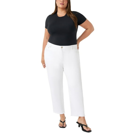 Women's Plus Vinatge Straight Ankle Jean - White with Frayed Hem