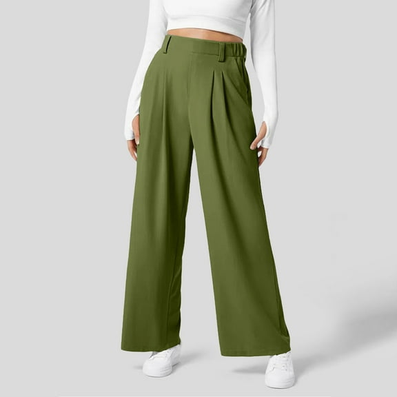 Women's Plus White Linen Pants Women Short Women Fashion Casual Solid Color Wide Leg Elastic Pants Work Business Casual High Waisted Dress Pants Flowy Trousers Pants