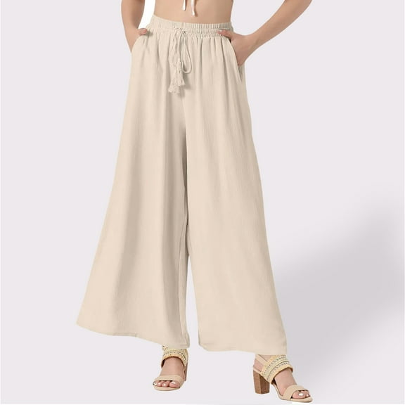 Women's Plus Wide Leg Sweatpants Women Tall 36 Inseam Capri Pants for Women Dressy Casual Plus Womens Elastic High Waisted Drawstring Palazzo Pants Casual Wide Leg Long Pant Trousers with Pocket