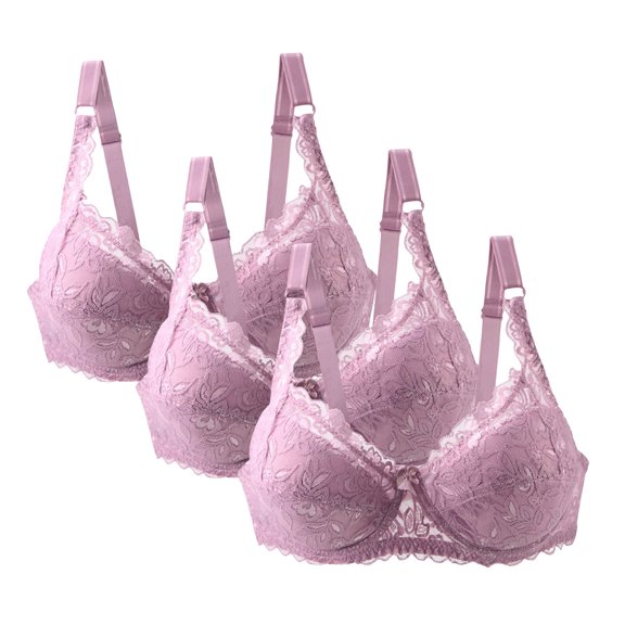 Women’s Plus Wireless Lace Bras, 3 Pack T-Shirt Bras for Women Breathable Push up Padded Bralette