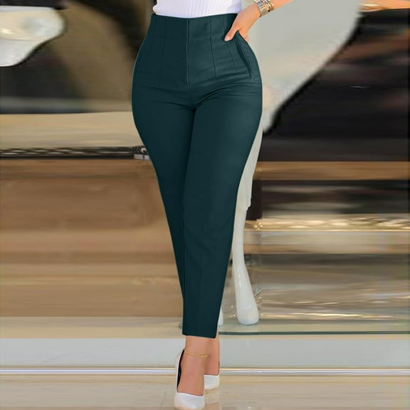 Women's Plus Womens Dress Pants Stretchy Plus Size Women High Waist Cropped Work Pants Solid Zipper Trouser Pant Casual Baggy Elastic Waist Trouser Wide Leg Pant with Pocket Fashion Pant