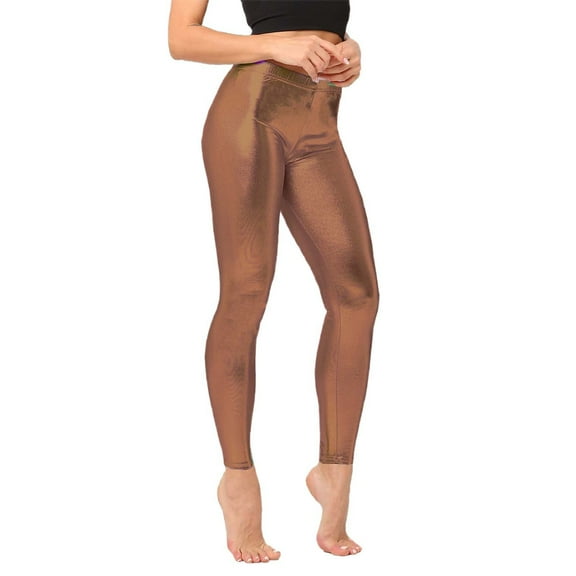 Women's Plus Womens Yoga Pants Capri Leggings for Women with Pockets High Waist Women's Colorful Shiny Leather Leggings Metallic Finish Skinny Fit Cropped 9/10 Length for Fall Versatile Fashion Pants
