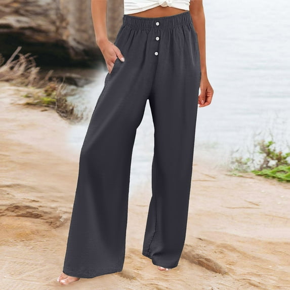 Women's Plus Work Pants Women High Waisted Long Black Dress Pants Women Plus Size Tall Linen Pants Women Comfy Flowy Wide Leg Pants Summer Baggy High Waisted Palazzo Beach Pants Trousers with Pockets