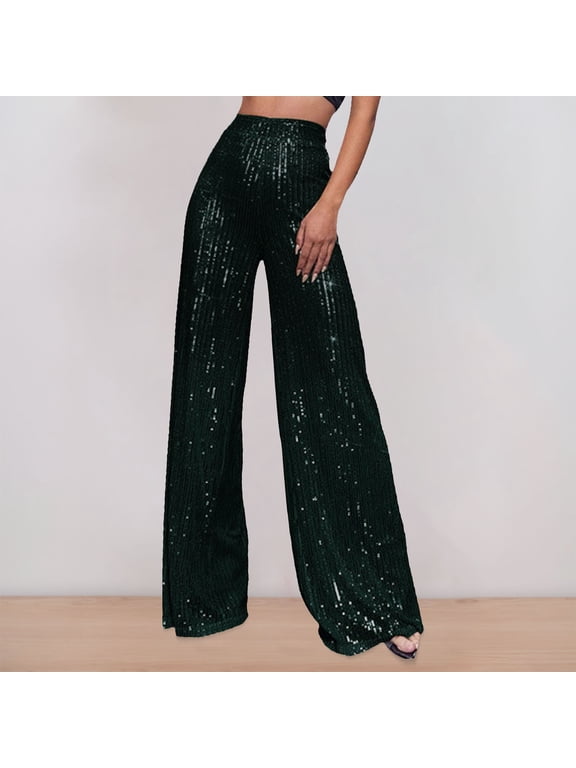 Women's Plus Work Pants Women Petite Length Linen Pants Women Petite Dressy Women's Fashion Casual Sequined Pants Sparkling Sequins High Waisted Wide Leg Flared Pants Flared Pants Nightclub Wear