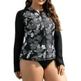 thumbnail image 1 of Women's Plus Zipper Rash Guard Long Sleeve Color Block Swim Shirt UPF 50+ Swimsuit Tops, 1 of 7