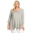 thumbnail image 1 of Women's Plus size Knit Asymmetrical 3/4 Sleeve V-Neck Tunic Tops, 1 of 5