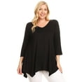 thumbnail image 1 of Women's Plus size Knit Tunic Tops Asymmetrical 3/4 Sleeve V-Neck Flowy Blouse, 1 of 5