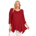 thumbnail image 1 of Women's Plus size Knit Tunic Tops Asymmetrical 3/4 Sleeve V-Neck Flowy Blouse, 1 of 5