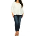 thumbnail image 1 of Women's Plus size Solid 3/4 Sleeve Blouse with Puff Sleeves and Lace and Pearl Accent, 1 of 5