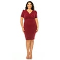 thumbnail image 1 of Women's Plus size Solid Sheath Dress with a Deep V-Neckline and Puff Sleeves, 1 of 6