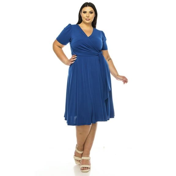<new_title>Faux Wrap Deep V-Neck Dress, Women's Plus Size</new_title>