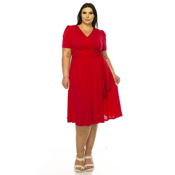 <new_title>Solid Faux Wrap Deep V-Neck Dresses Women's Plus Size</new_title>
