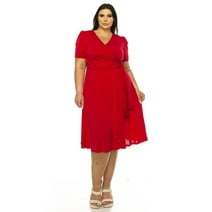 Women's Plus size Stylish Solid Faux Wrap Dress with Deep V-Neck
