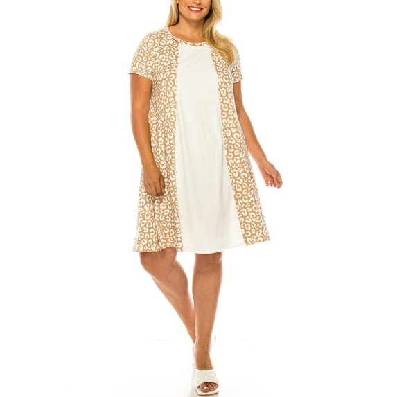 Women's Plus size solid and animal print color block dress