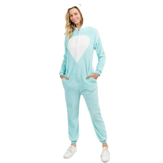 Women's Plush Animal Onesie Pajama, Blue Unicorn, L/XL