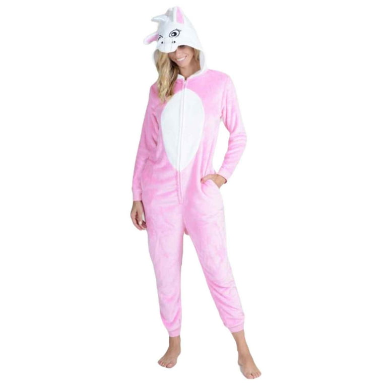 Women s Plush Animal Onesie Pajama Pink Unicorn L XL