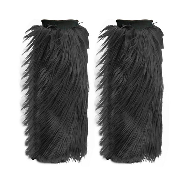 Women's Plush Boot Covers, Long Knit Leg Warmers with Coral Fleece Lining, Warm Boot Socks for Autumn Winter Season, Fashion Leg Warmers for Boots and Skirts, Elastic Boot Toppers - Black