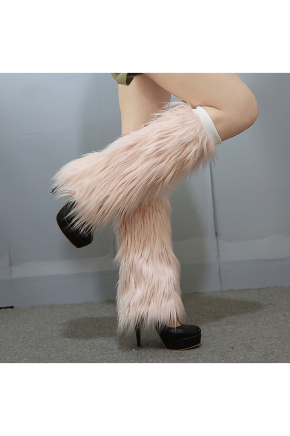Women's Plush Boot Covers, Long Knit Leg Warmers with Coral Fleece Lining, Warm Boot Socks for Autumn Winter Season, Fashion Leg Warmers for Boots and Skirts, Elastic Boot Toppers - Pink2