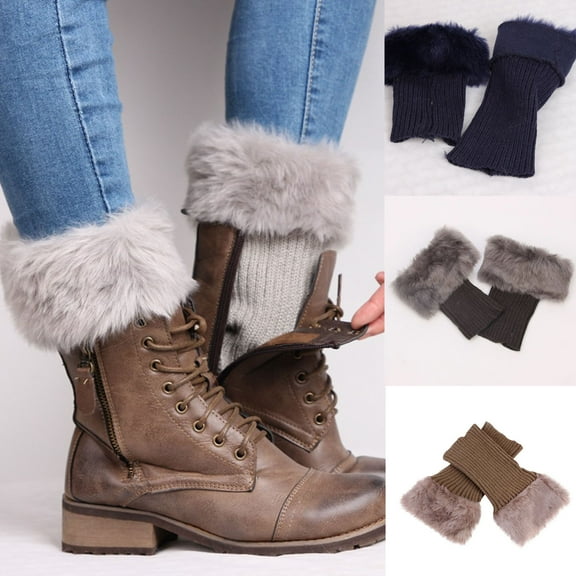 Women's Plush Boot Cuffs Knit Leg Warmers Boot Topper Socks Set of 2 Pairs for Cold Weather