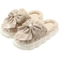 thumbnail image 1 of Women's Plush Bow Slippers - Furry Anti-Slip House Shoes for Indoor & Outdoor Comfort, 1 of 12