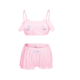thumbnail image 1 of Women's Plush Bralette & Shorts Loungewear Set - White/Pink Winter Cozy Pajama Set, 1 of 1