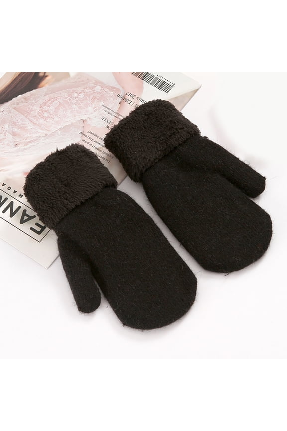 Women's Plush Bunny Gloves - Winter Thickened Thermal Mittens for Outdoor (Cute & Soft) Under 5$, Yubnlvae Thermal Gloves for Womens Winter Gloves Warm , Black, One Size